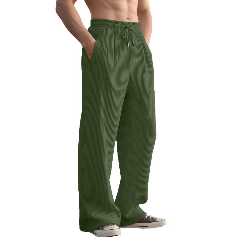 Spring and Autumn Men's Casual Trousers Loose Straight Pants Vertical Striped Medium High Waist Wide Leg Pants Men's