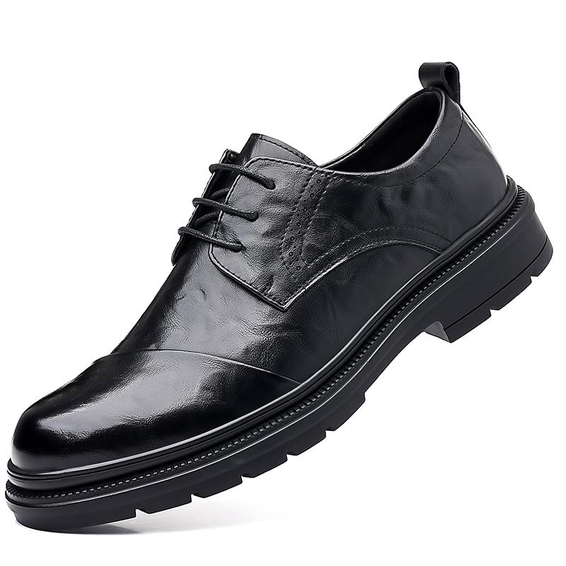 FashionBrand Men's Dress Shoes Fashion Genuine Leather Men Business Flat Shoes Black Breathable Men Formal Office Working Shoes
