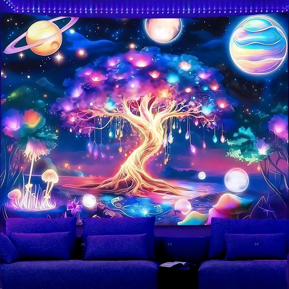 Arazzi Magici Albero che Brilla al Buio Arazzo a Reazione UV Decorazione Sfondo Appeso a Parete Camera da Letto Decorazione Festa