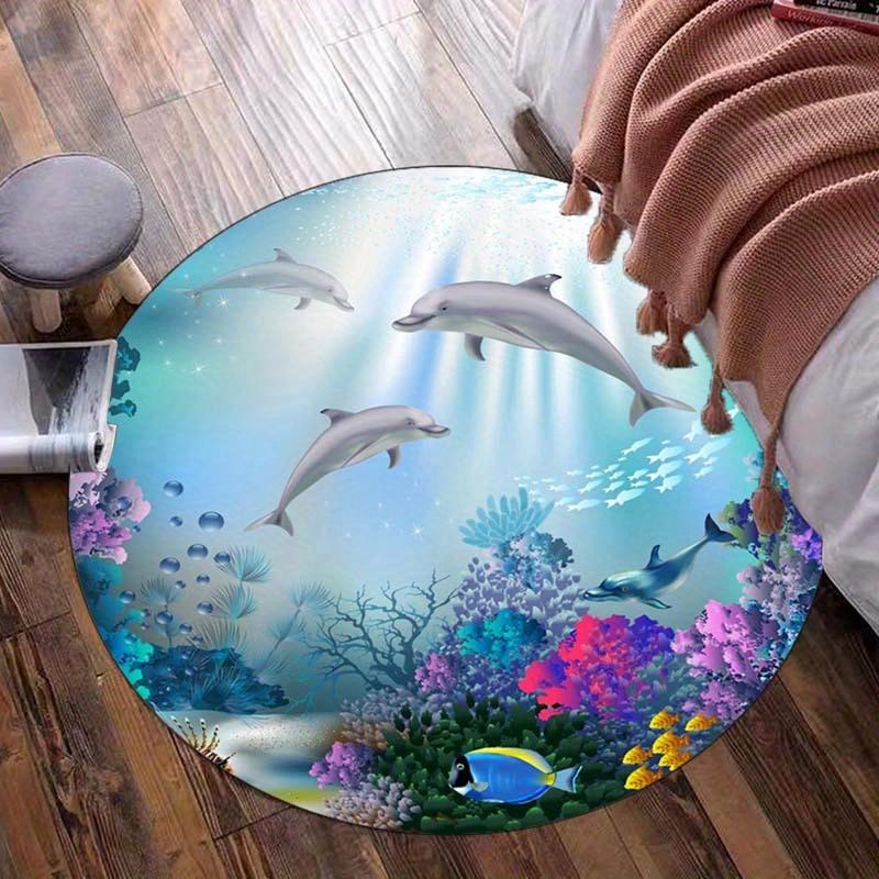 3D Dolphin Ocean Print Rug,  Non Slip Carpet, Artistic Floor Mat for Living Room, Bedroom, Play Area Decor