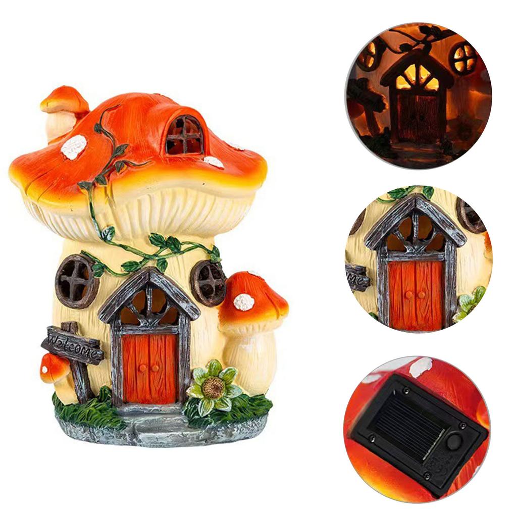 Solar Powered Mushroom House Statue Light IP54 Waterproof Garden Decor Ornament LED for Garden/Yard/Patio/Lawn/Balcony/Pathway