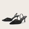 Mesh Brand Sandals Women Pumps Pointed Toe Elegant Slingback High Heels Female String Bead Designer Banquet Wedding Dress Shoes