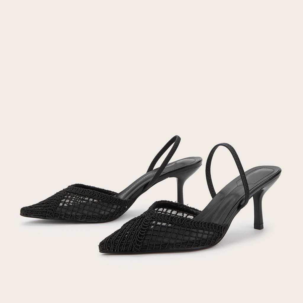 Mesh Brand Sandals Women Pumps Pointed Toe Elegant Slingback High Heels Female String Bead Designer Banquet Wedding Dress Shoes
