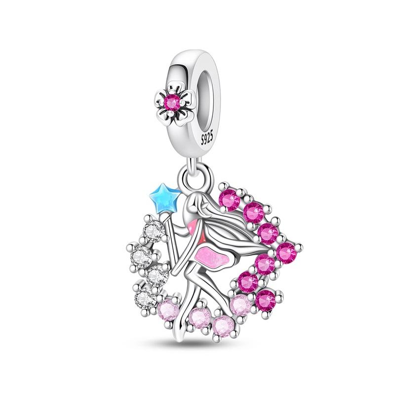 Memories 925 Silver Crystal Ball Fairy Crown Princess Dress Charm Fit DIY Bracelet Necklace Child's Birthday Gift