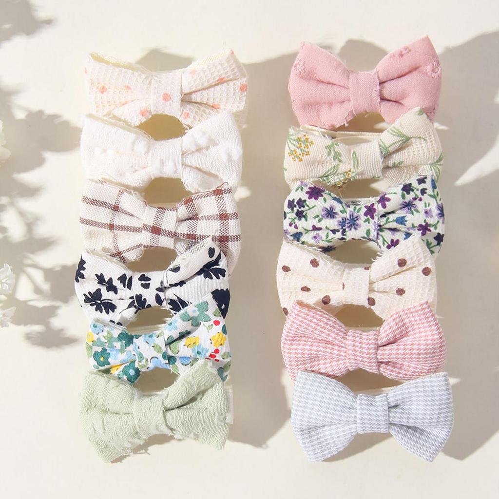 6Pcs/Set Sweet Bowknot Baby Hair Clips Grid Flower Dot Cotton Fabric Barrettes Girls Headwear Princess Kids Hair Accessories