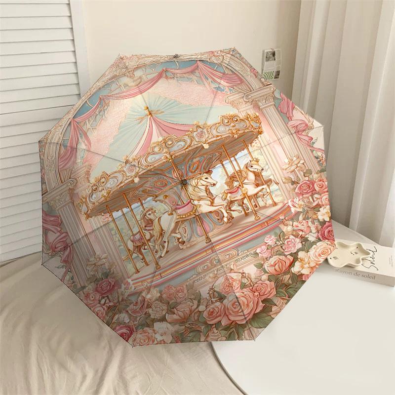 

1PC carousel roses Umbrella-8-Rib Reinforced, Automatic Open, Lightweight & Durable, Cute Fashion Accessory for Outdoor-P75