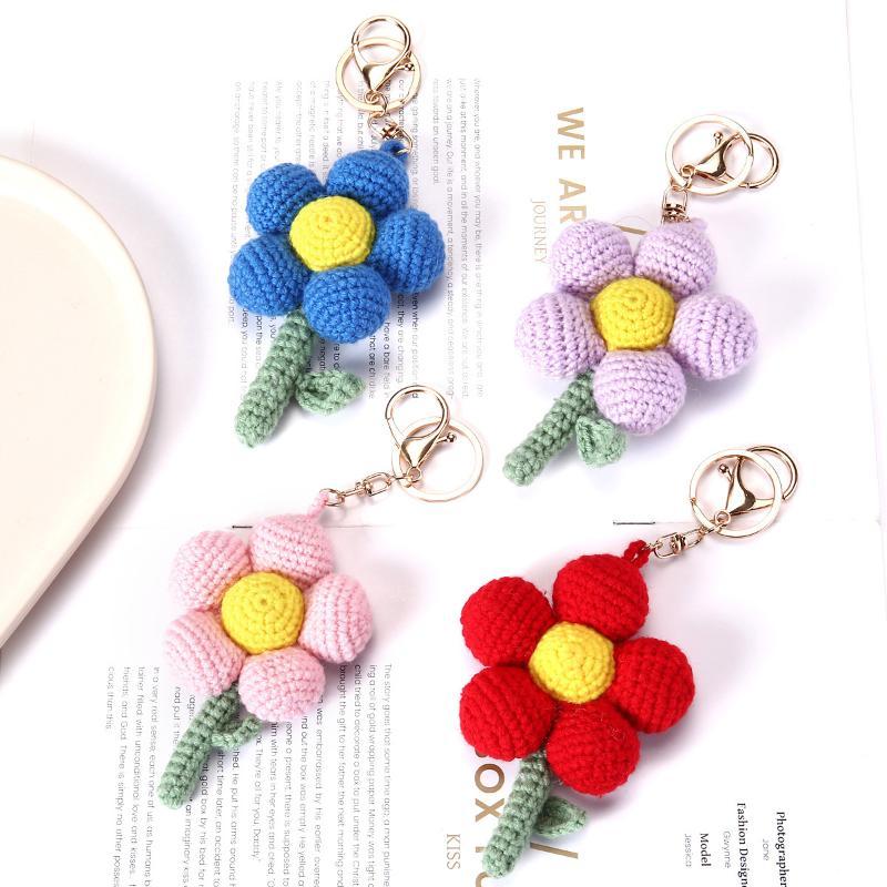 Portachiavi Fiore all'Uncinetto Carino Fiore Tessuto a Mano Pendente Fiore Finto Pianta Finta Creativa Regalo