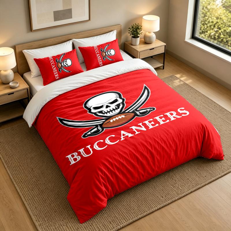 3-Piece Bed Sheet Set with Tampa Bay Buccaneers Design, 1 Flat Sheet and 2 Pillowcases for Bedroom