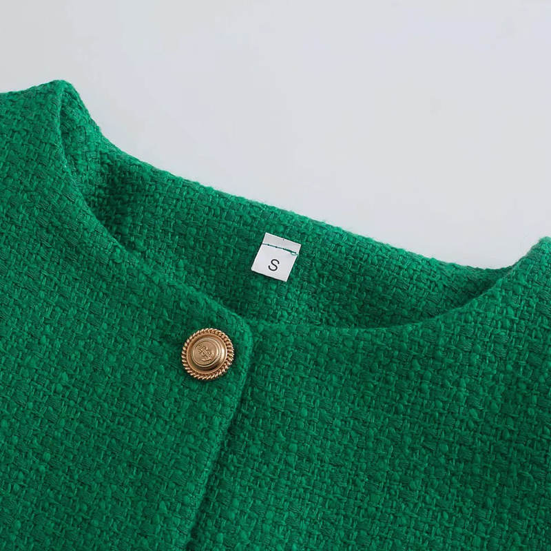 Dámské zelené tvídové sukně Faldas Mujer Zip O Krk Jednobarevné Jednobarevné Dámské Mini Sukňové Sety