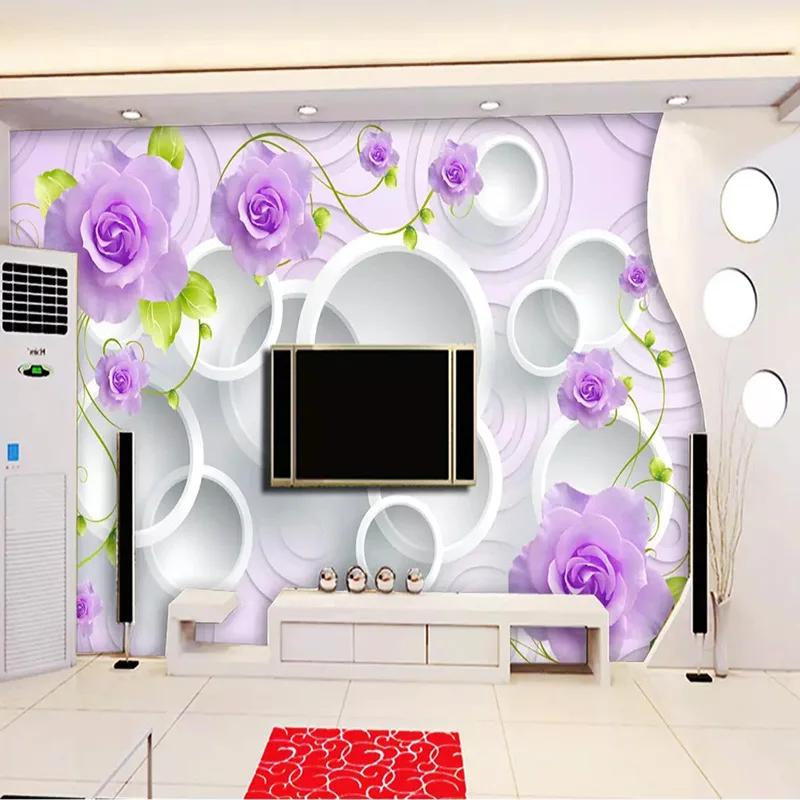 Mural Wallpaper Modern 3D Stereo Flowers Circle Photo Wall Paper Living Room TV Sofa Background Wall Home Decor