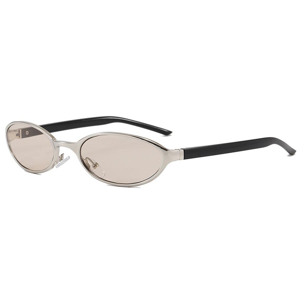 Vintage Oval Small Frame Metal Sunglasses For Women Uv400 Protection Retro Trendy Narrow Sunglasses For Outdoor Cycling Driving