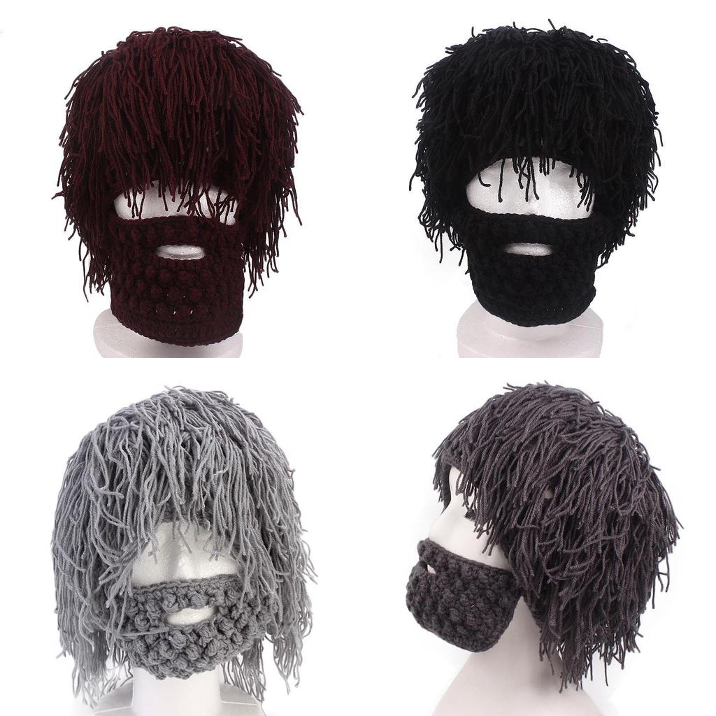 Hobo Mad Caveman Style Winter Knit Beanies With Premium Wig Beard Design**