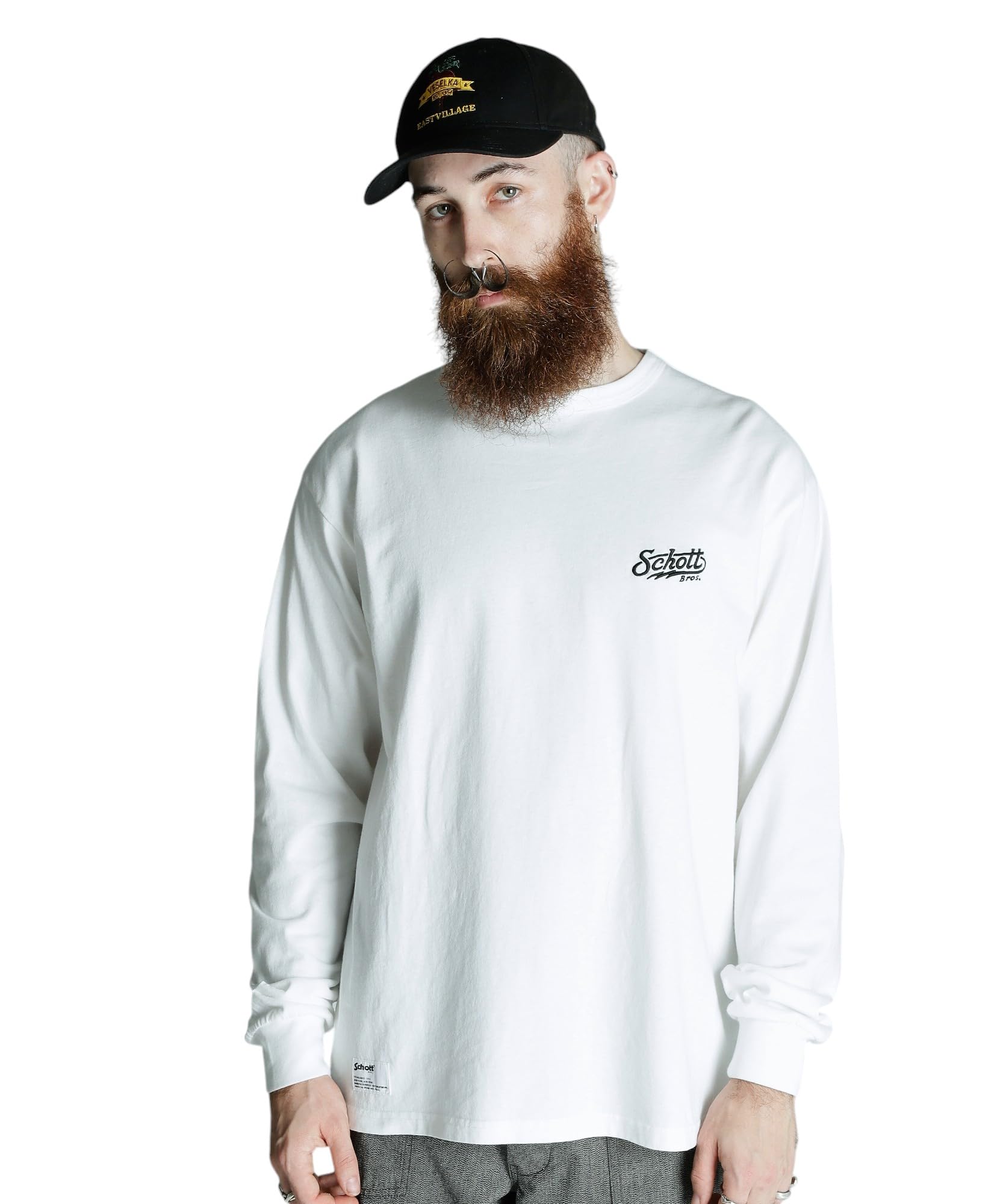 

Schott PIGMENT LS T-SHIRT BOLT LOGO, Men s Long-Sleeved T-Shirt with Bolt Logo, Size 2XL, 030, White, 782-5130003