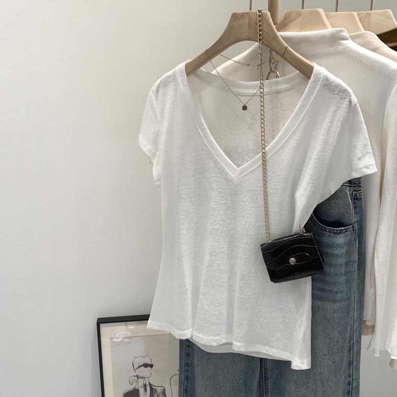 Korean Style V-Neck Short Sleeve Loose T-Shirt for Women – Summer 2026 Edition