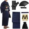 TOuWA Yukata Set Mens 7-Piece (Mens One-Touch Kakuobi Shingen Bag Obi Cord Fan Case Cushioned Geta) Large Size Easy Wear Summer Festival Fireworks