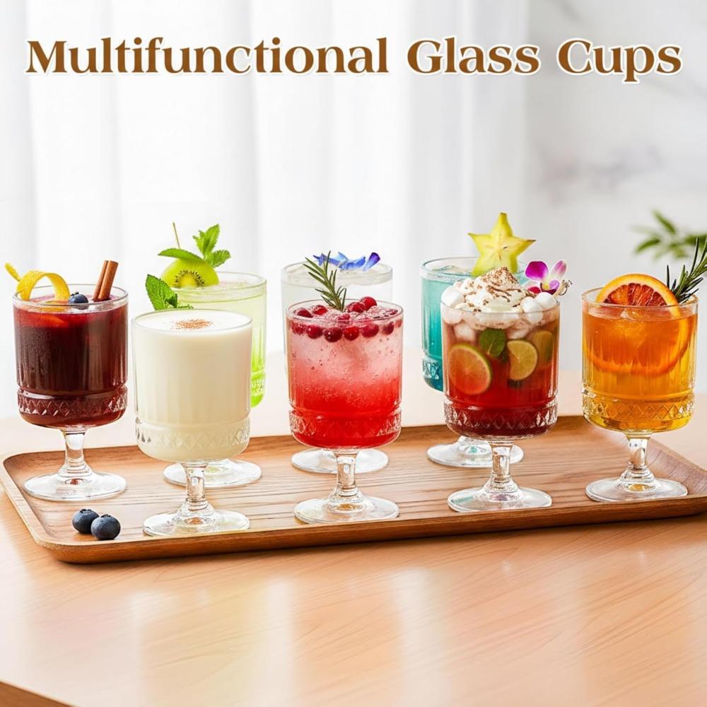 6pcs Mini Vintage Goblet Glasses Small Water Goblets Clear Wine Cups Bulk Cocktail Glasses for Wedding Dining Birthday Guest Gift