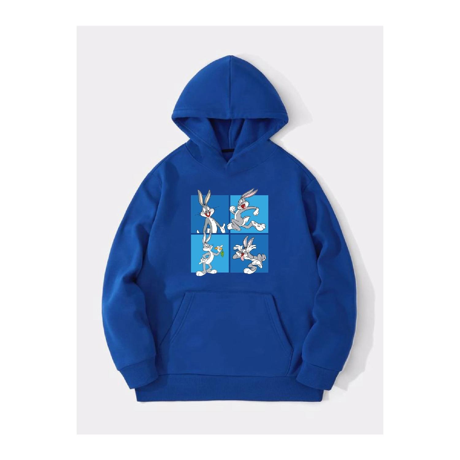 

Женская синяя толстовка оверсайз с капюшоном и принтом Bugs Bunny