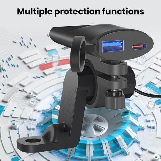 Cargador de motocicleta con soporte de expansión para espejo retrovisor, carga rápida PD USB de alta potencia de 12-24 V, adaptador de carga de teléfono universal para motocicleta, ATV, triciclo