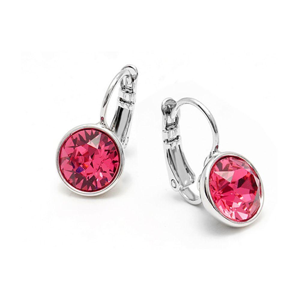 Circle One Touch Austrian Crystal Earrings - Indie Pink