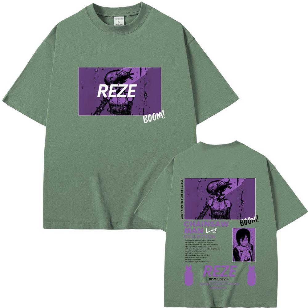 Anime Chainsaw Man Reze Grafik T-Shirts Sommer Herren Damen Weiche Baumwolle Rundhals-T-Shirt Männliche Cartoon-Liebhaber Übergroß Streetwear