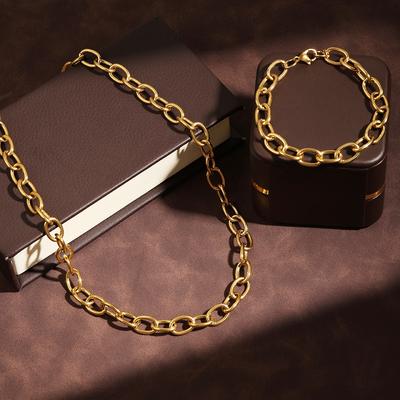 Htpwe Conjunto de Pulseira e Colar de Corrente Brilhante em Aço Inoxidável Para Mulheres Conjunto de Presente de Feriado para Casais Festa Diária Zircônia