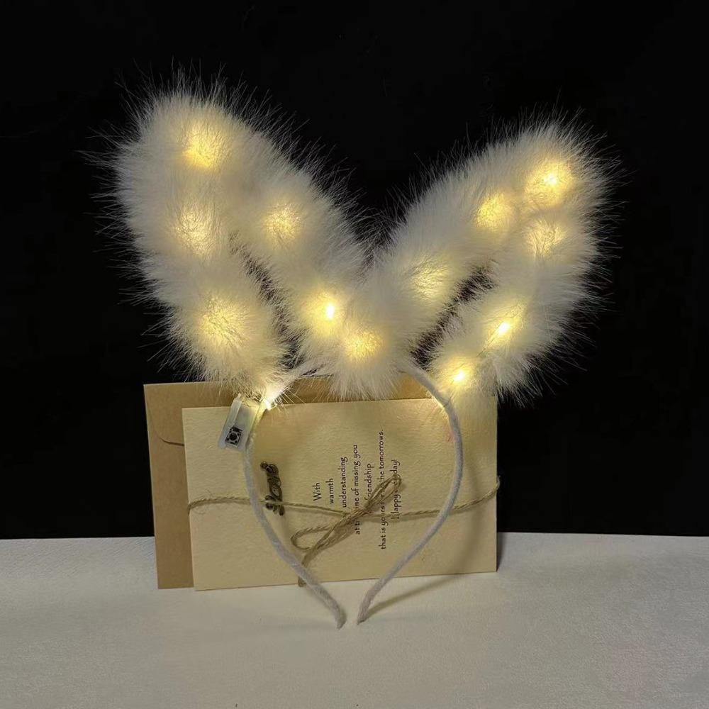 Realistic Rabbit Ear Hairband Funny Luminous Bunny Headband Glowing Plush Headband  Live House