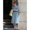Demana Denim Cloud Cotton Round Neck Belted Dress