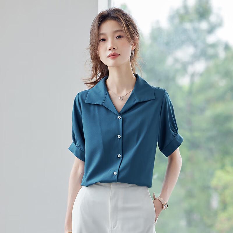 Toluoman Women's V-Neck Chiffon Short-Sleeve Blouse