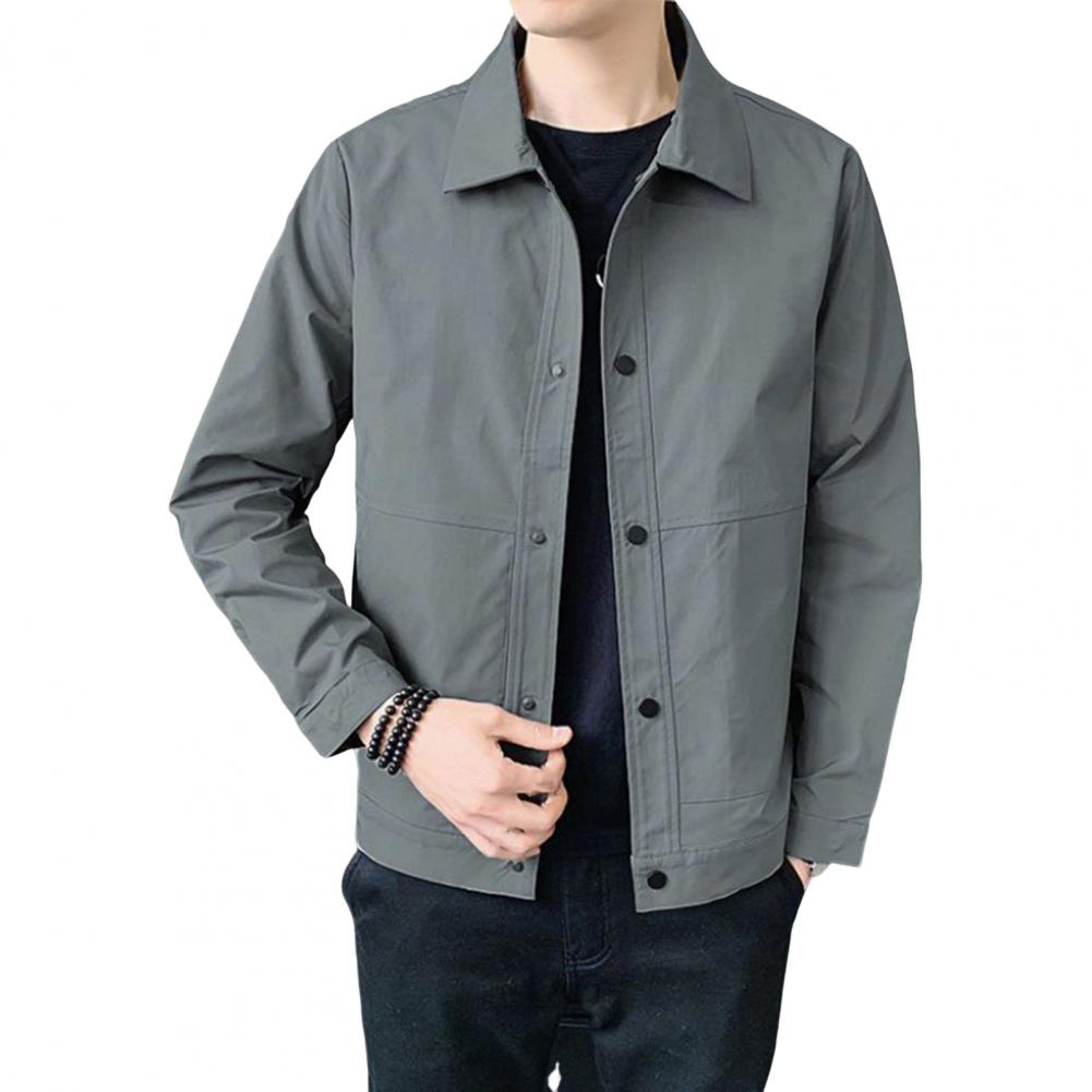 Herrenjacke Revers Langarm Knopfverschluss Jacke Mantel mit Seitentaschen Frühling Herbst Einfarbig Casual Outwear