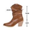 Fashion 2025 Motorcycle Western Cowgirl Boots Faux Leather Cowboy Ankle botas Women Wedge High Heel Boots chunky botas mujer size 34-43