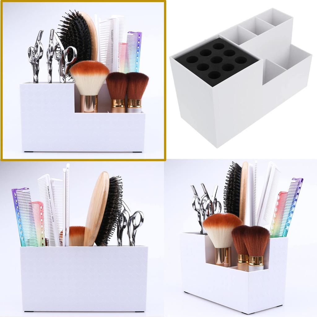 NOELAMOUR Scissor Stand Hairdresser Scissor Cube Trimmer Scissor Holder Brush Holder Storage Case (White)