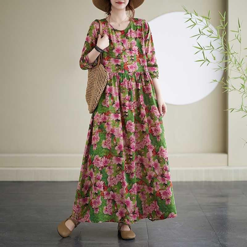 Vacation Style Round Neck Vintage Long Flesh Covering Dresses