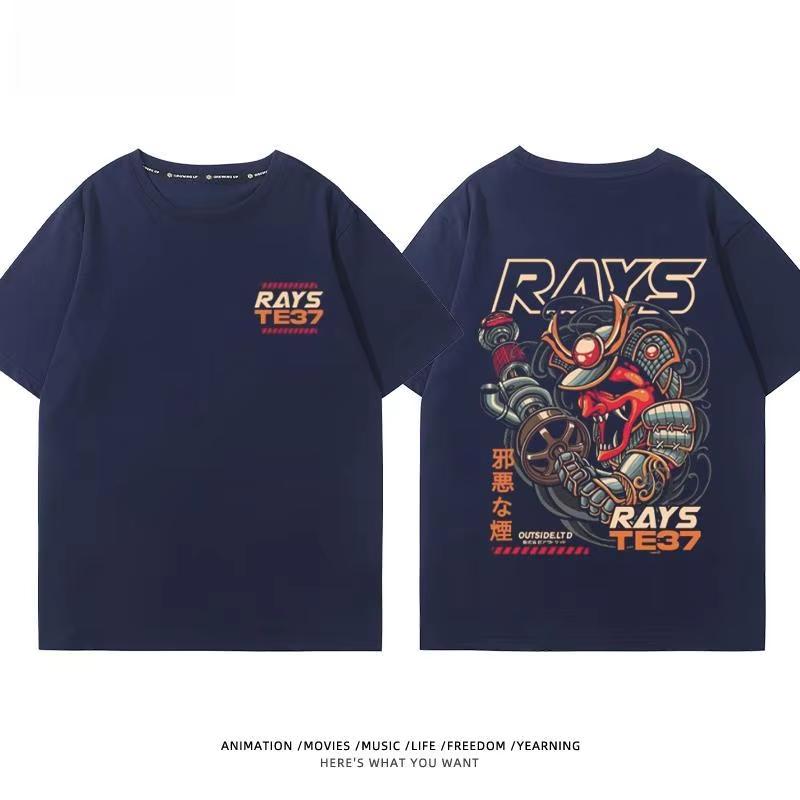 Japanese Car Modified Rim TE37 Wheel Hub Modified Car JDM Short-sleeved T-shirt Men's and Women's Cotton Half-sleeved Top