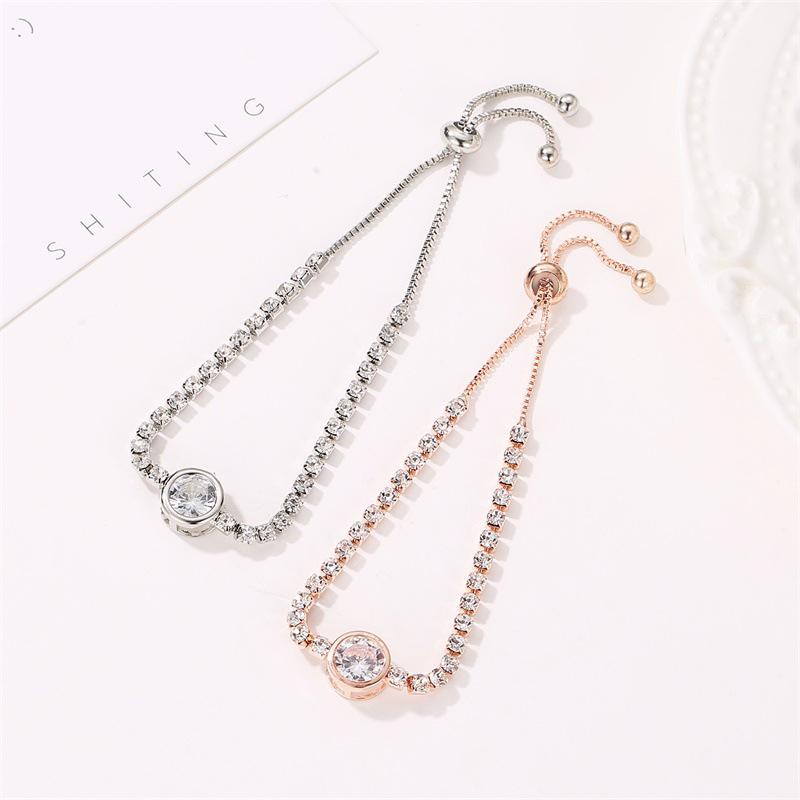 SUMENG 2024 New Round Rose Gold Color Cubic Zirconia Charm Bracelets for Women Jewelry Gifts