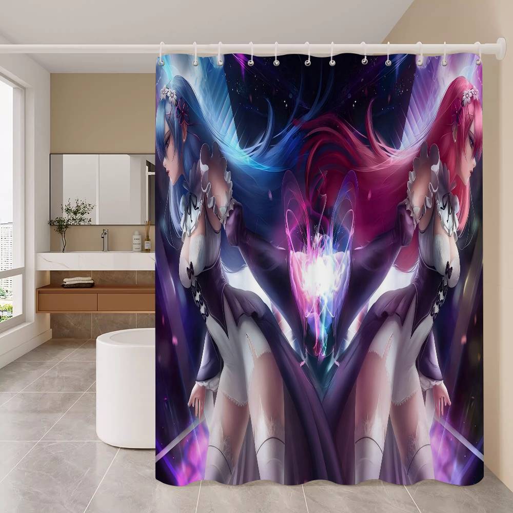 Rideau de douche blanc Rem Re Zero Anime pour le jeu, Rideau de douche décoratif pour salle de bain, Rideau de douche imperméable avec crochets