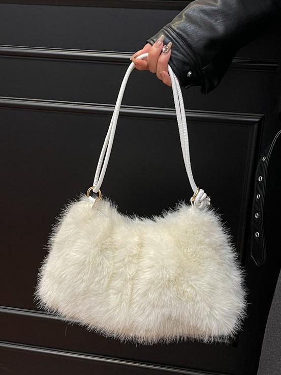 Geantă de umăr crossbody de pluș toamnă/iarnă: Geantă de umăr elegantă, unică, cu textură de nișă