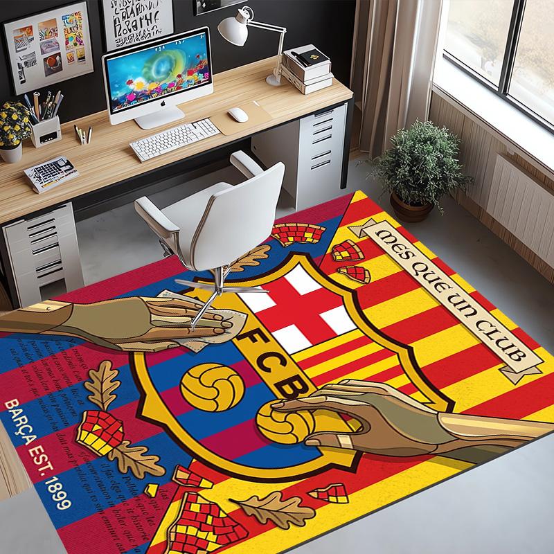 Tappeto con Motivo Calcio FC Barcelona, Tappetino Interno/Esterno, per Picnic, Sala Giochi, Camera da Letto, Ufficio, Soggiorno, Tappeto Decorazione Casa, Regalo di Compleanno