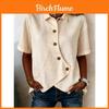 Casual Solid Color Cotton Short Sleeve Shirt For Women With Asymmetric Design For Office Wear