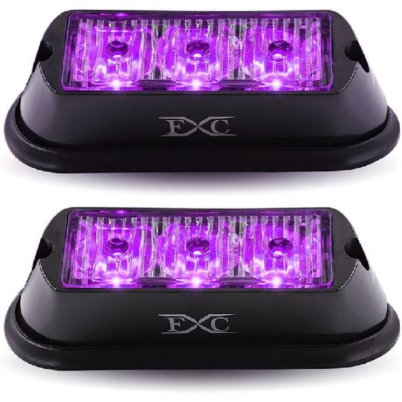 FXC (2PCS 3-LED Strobe Light Purple Waterproof Emergency Beacon Flash Lights,Purishion Caution Bar 12 Different Flashing Car SUV Pickup Truck Van…