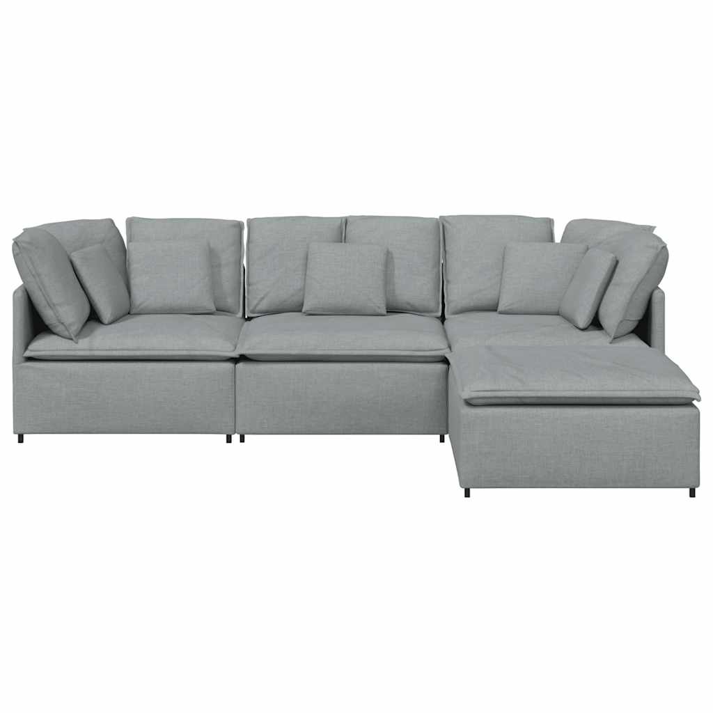 Modular Sofa with Footstool and Cushions Fabric Light Grey