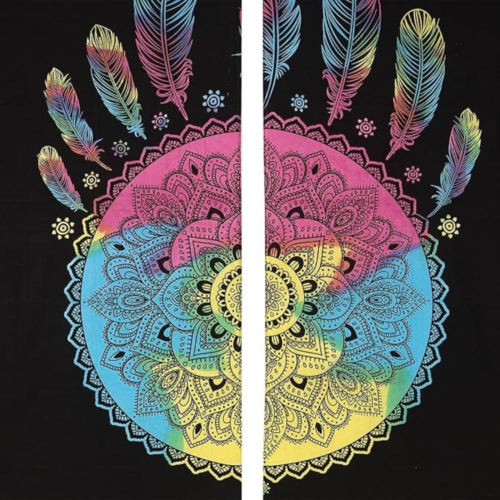 BLESS INTERNATIONAL Beautiful Indian Bohemian Psychedelic Hippie Tie Dye Window Curtain Panels for Bedroom, Living, Balcony (Tie Dye Dreamcatcher)