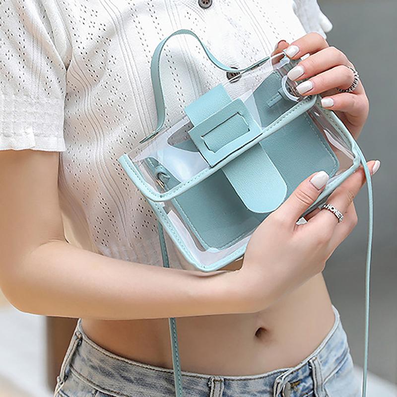 Women'S Transparent Square Sling Bag Cool Pvc Shoulder Bag Messenger Bag Waterproof Mobile Phone Bag
