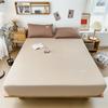 100% Cotton Solid Color Fitted Sheet 3Pcs Mattress Cover with Elastic Band Skin-friendly Soft Home Hotel Queen Size Bedding Set