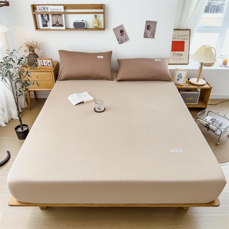 100% Cotton Solid Color Fitted Sheet 3Pcs Mattress Cover with Elastic Band Skin-friendly Soft Home Hotel Queen Size Bedding Set