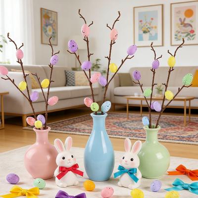 3Pcs 2.5/3cm Artificial Berry Flower Simulated Easter Eggs Bouquet Plant Home Decoration Vase Photography Props DIY Easter Decor