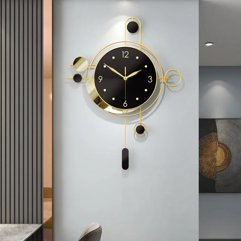 Art Deco Wall Clock Living Room Gold Pendulum Luxury Wall Clock Black Modern Design Silent Nordic Unique Home Decor