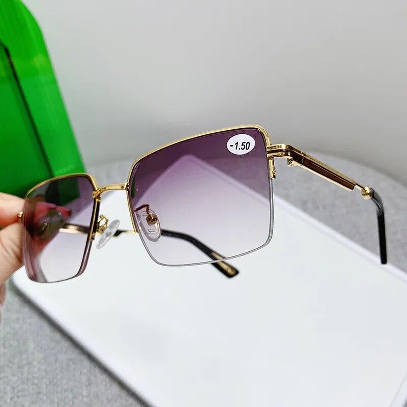 Fashion Men Women's Myopia Glasses Business Half Frame Anti Blue Light Near Sight Eyeglasses with Diopter 0 TO -4.0 Eyewear