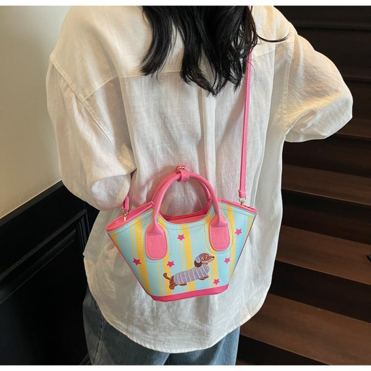 Dachshund Dog Cute Embroidered Striped Star Pattern Women Casual Bag Shoulder