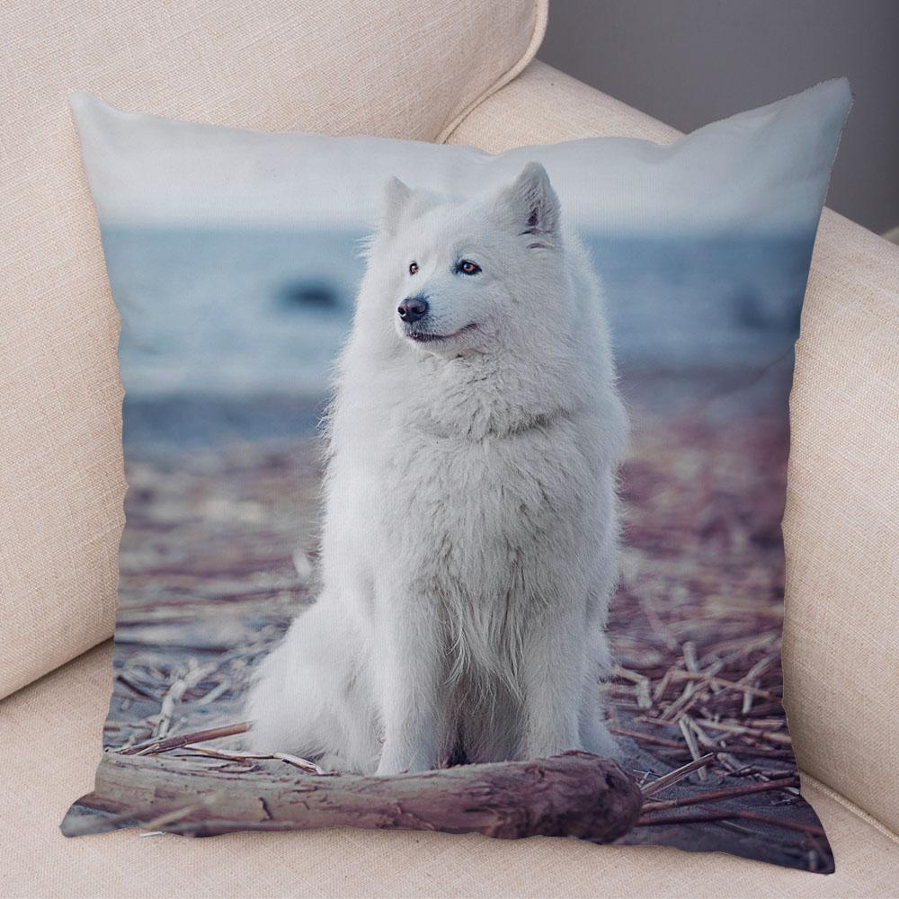 

50 Style Cute White Dog Samoyed Cushion Cover Decor Lovely Pet Animal Pillow Case Soft Plush Pillowcase for Sofa Children Room 40x40cm16x16Inch