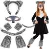 Unisex Gray Wolf Headbands and Tail Set for Kids Accessory for Halloweens Decoration and Birthday Party Costumes
